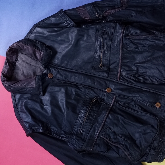 RARE Vintage Arctic Life Thick Leather Aviator Biker Jacket Dinno Gallucci - Picture 5 of 14